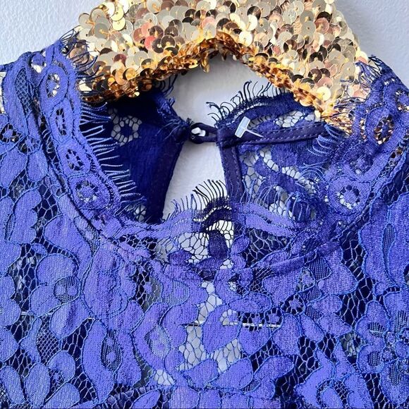 Sz XS Keepsake Run the World Navy Blue Long Sleeve Lace Dress - Picture 6 of 14